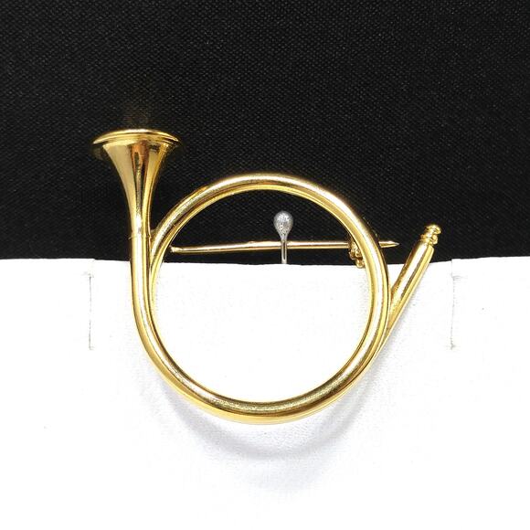 Napier Gold Tone French Horn Brooch 1950s Mid Century Signed Vintage - Picture 2 of 10
